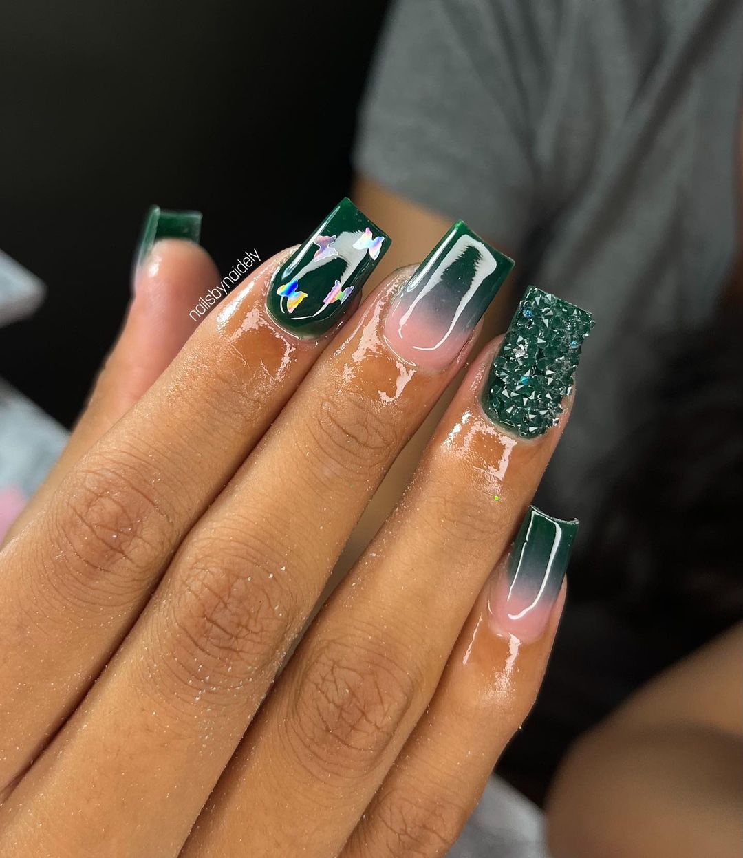 Square Emerald Green Ombre And Glitter