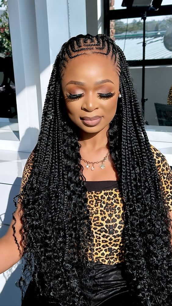 Squared Shaped Cornrows With Loose Ends