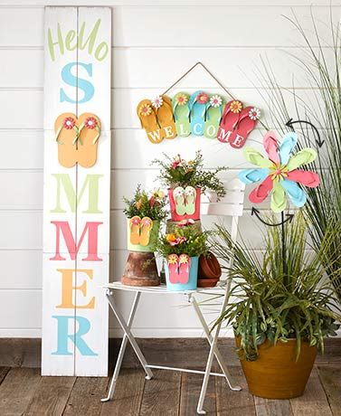 Summer Sign Beach Chair Planter Golder And Flip Flop Garland