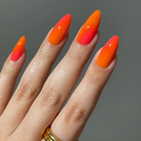 Sunset Orange And Red Nails
