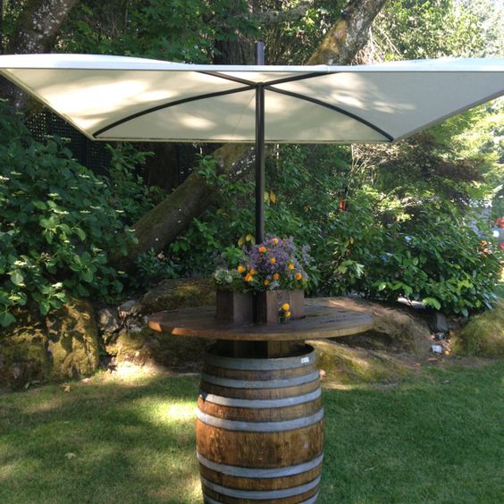 Whiskey Barrel High Top Table Umbrella Stand