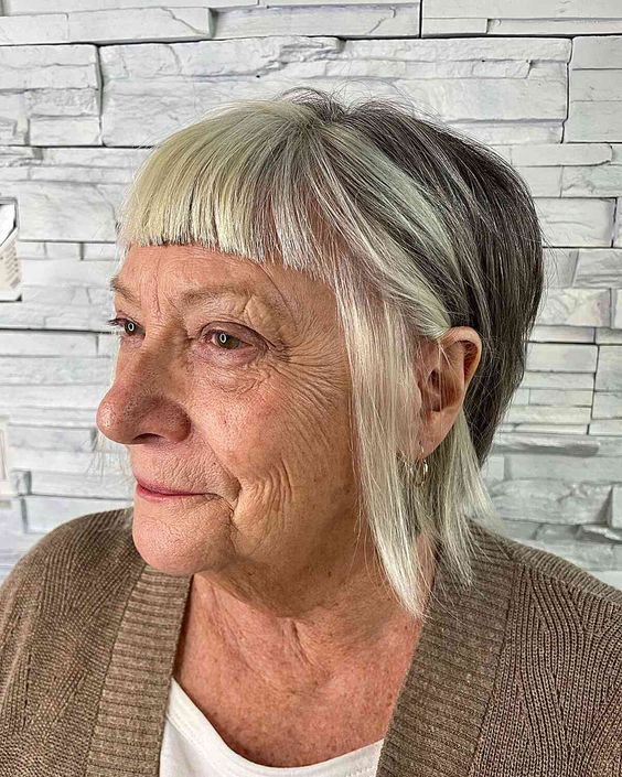 White And Gray French Bob With Micro Bangs