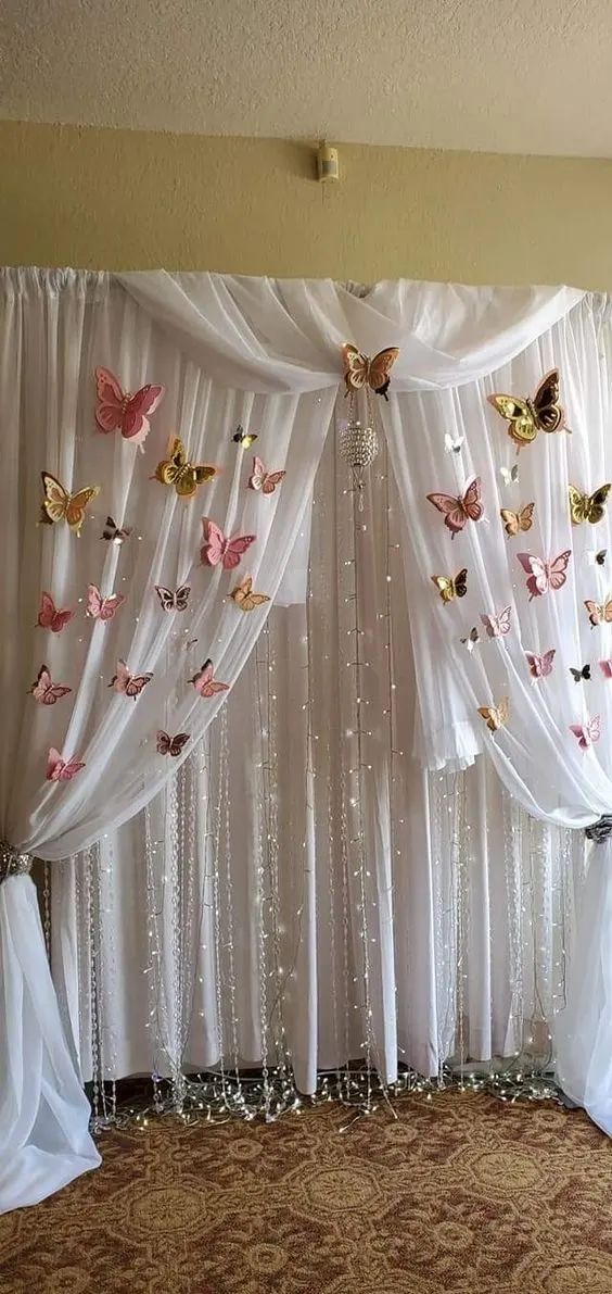 White white chiffon, fairy lights andButterflies