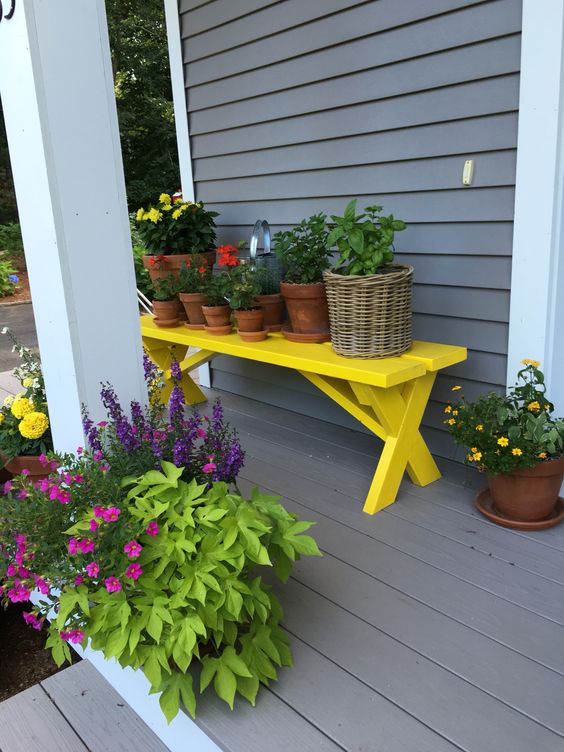 Yellow Porch Bench Pot holder