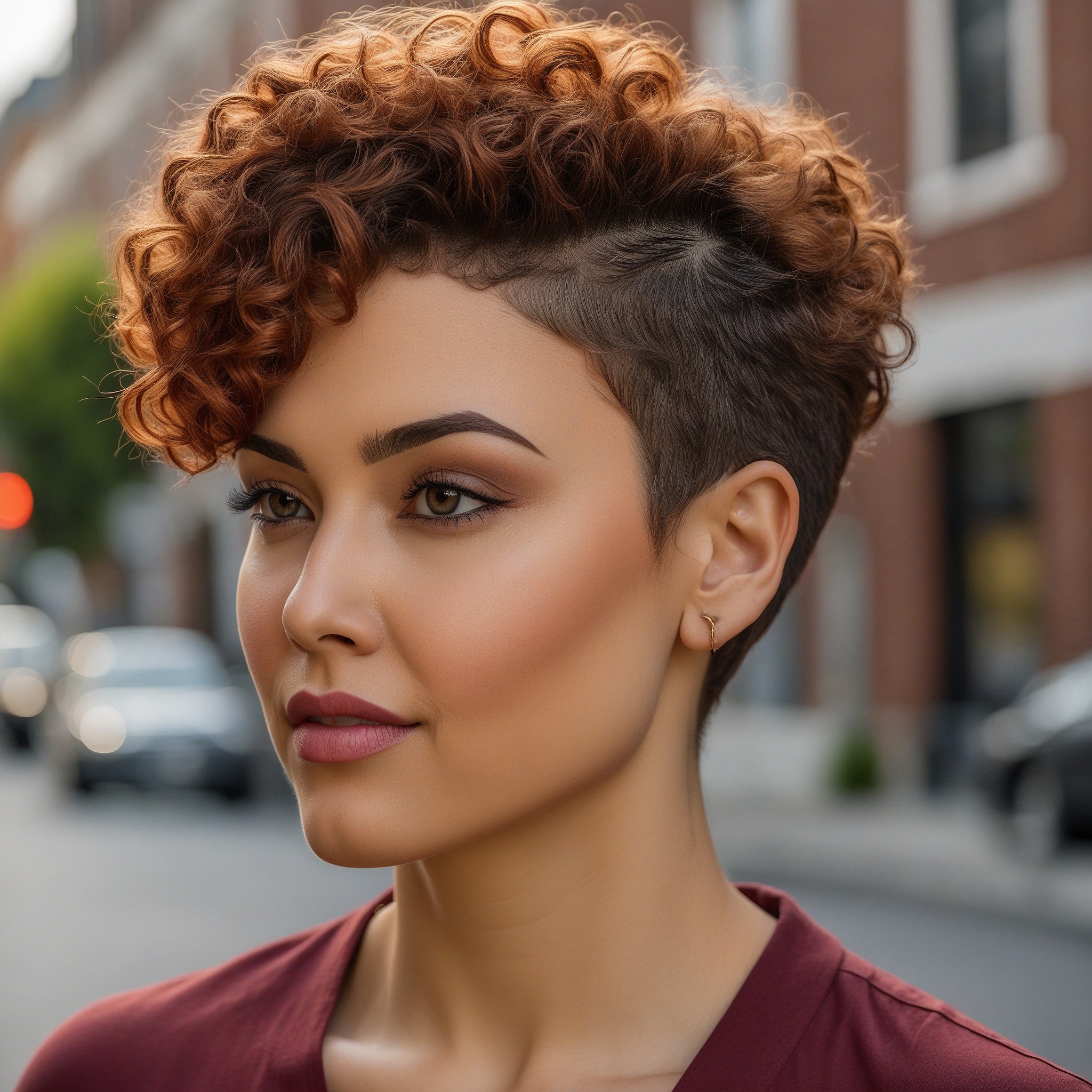 Auburn Pixie With Taper Side And Long Curly Top