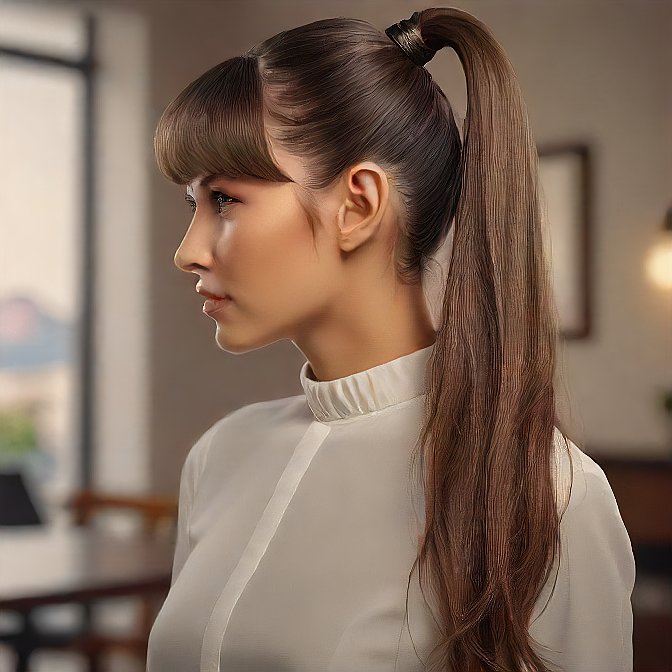 Basic Slicked Back High Ponytail With Bangs