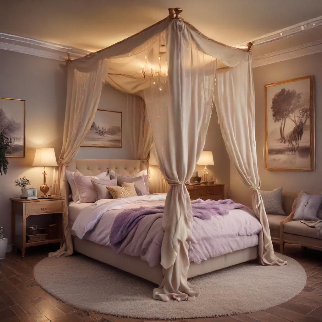 Beige and Lavender Canopy Bedroom