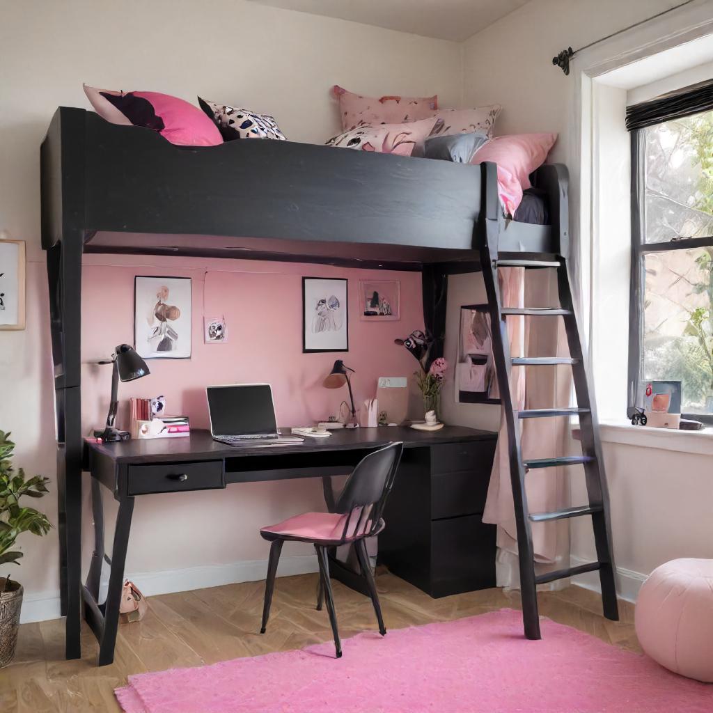Black and Pink Loft Bed Kids Bedroom