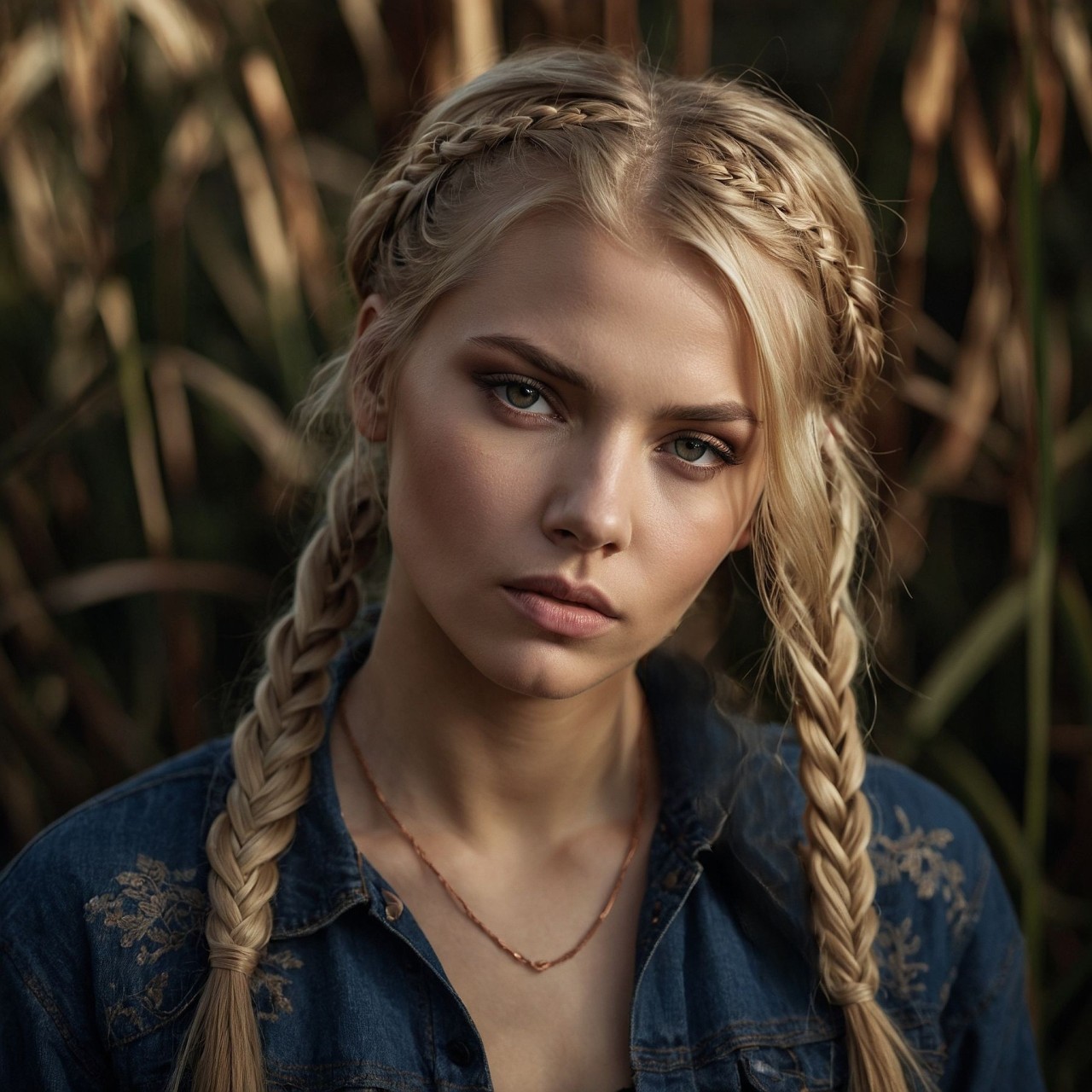 Blonde Middle Parted Braided Pigtails with Mini French Braids At Sides