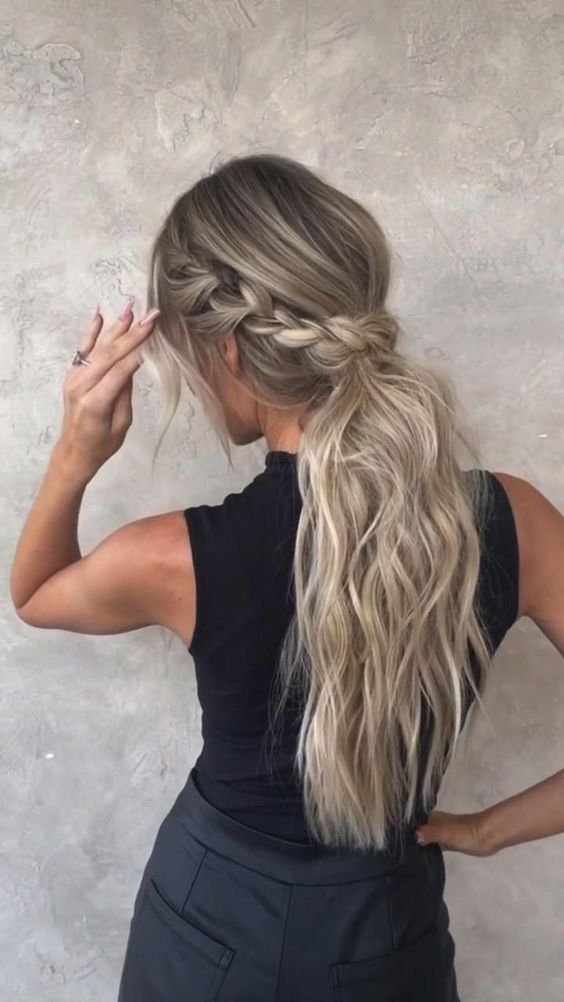 Braid Headband With Loose Low Ponytail