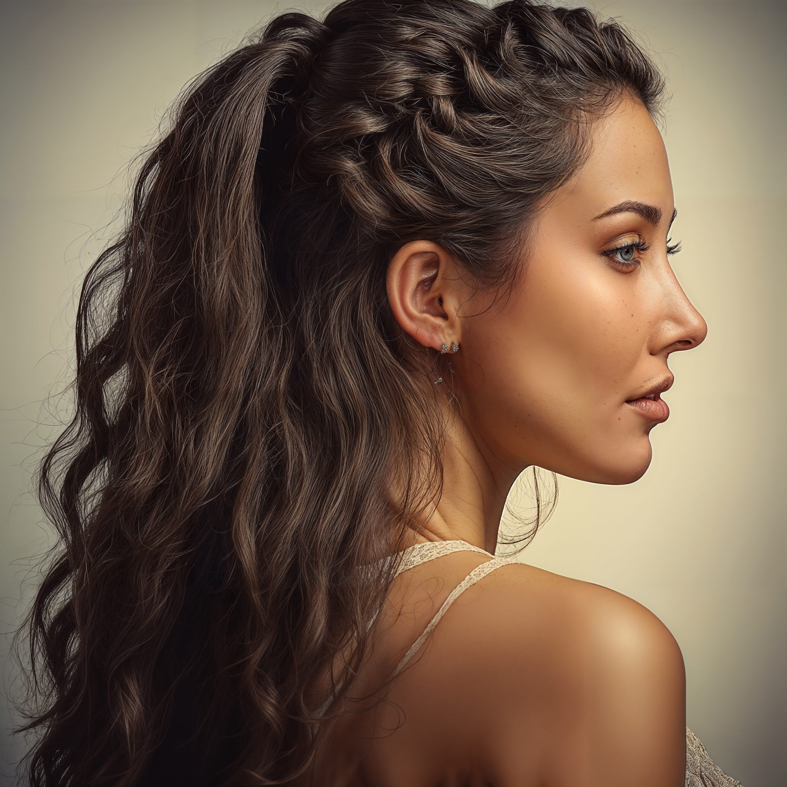 Braided Headband On Half Down Long Wavy Hair