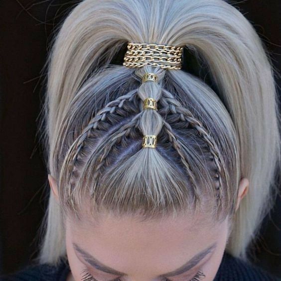 Bubble top Braid With French Bracked braids And Cuffs On High Ponytail