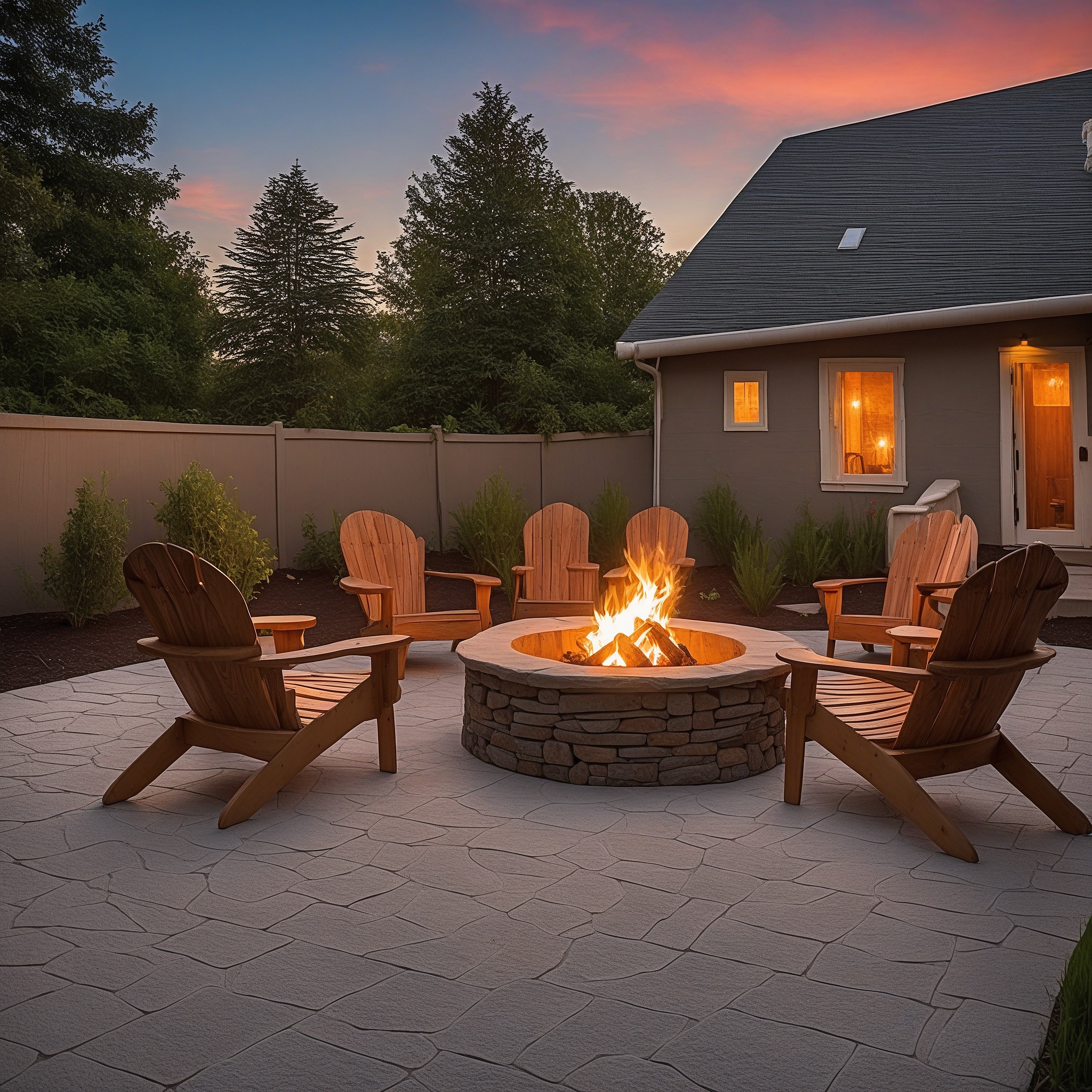 Built-in Fire Pit With Adirondack Chairs