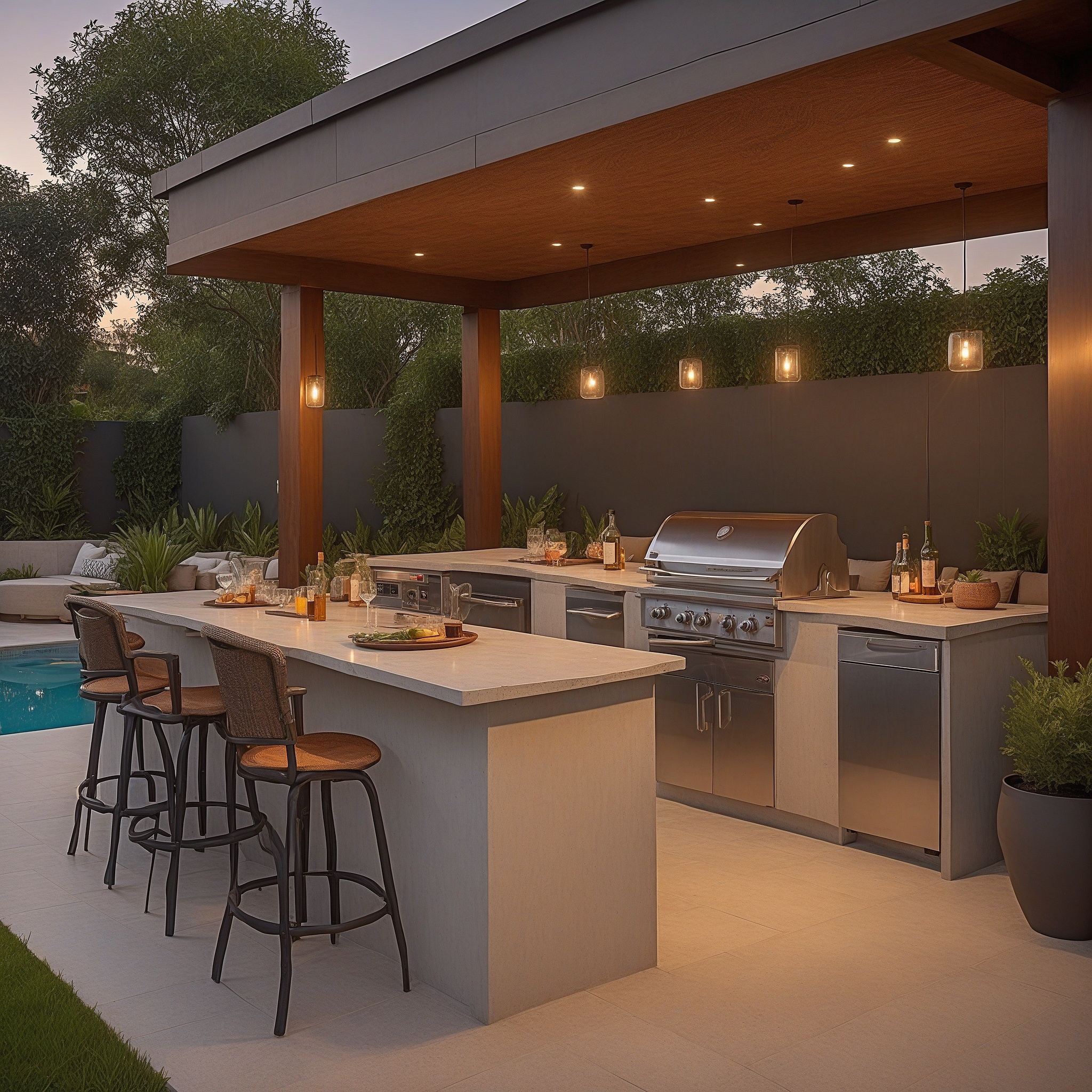 Built-in Outdoor Kitchen and a Bar Area
