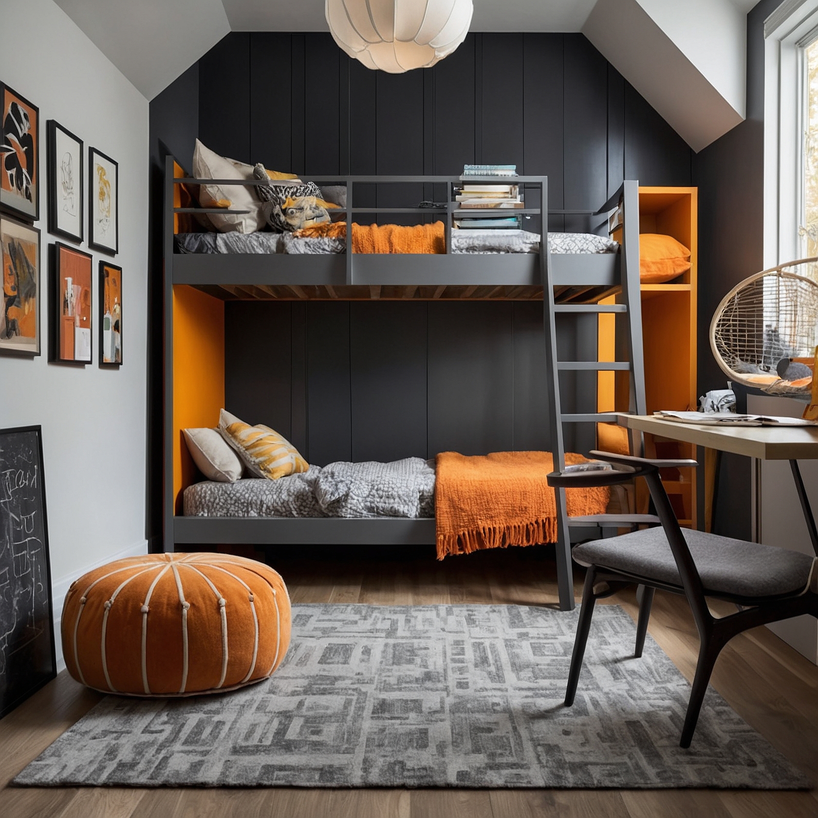 Bunk Bed GRay And Orange Bedroom