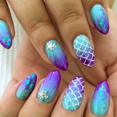Chrome Blue And Purple Mermaid Nails