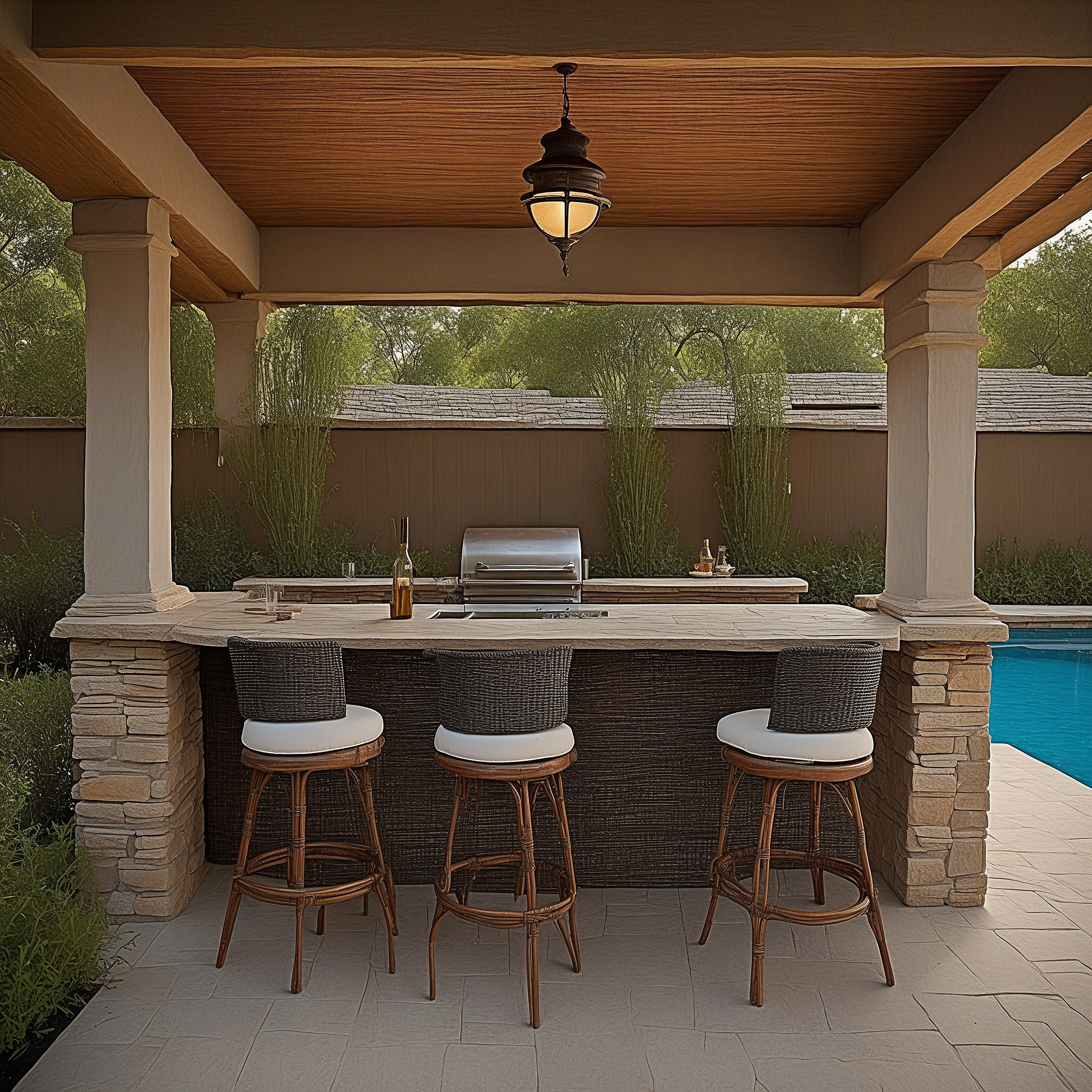 Covered Patio Rattan Bar And Grill Srtup,Ceramic Countertop