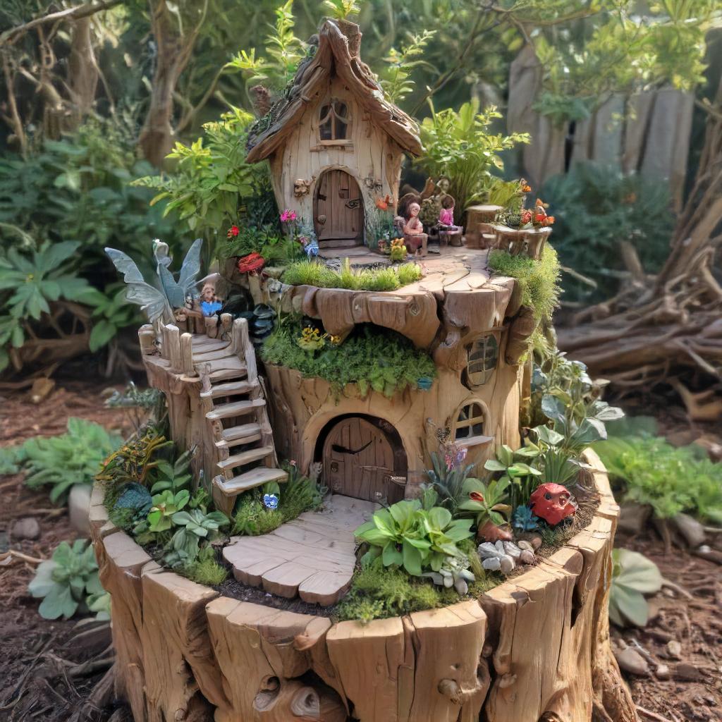 Fairy Garden On Top Of Tree Stump