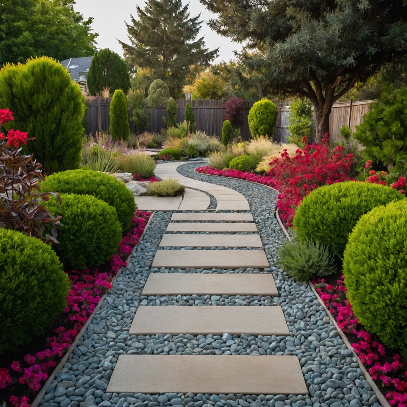 GRavel And Stepping Stone Pathway with Bushes And Trees