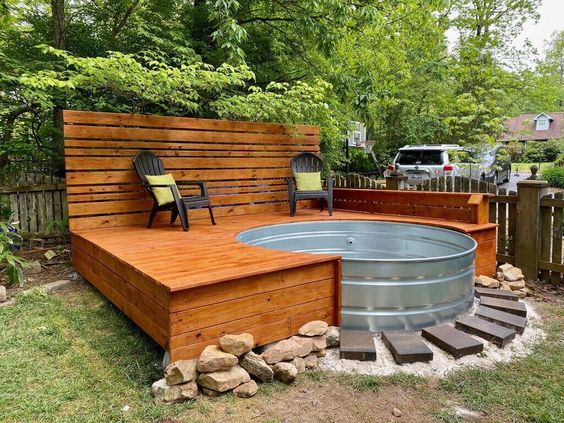Galvanized Above-Ground Pool With Deck And Privacy Screen