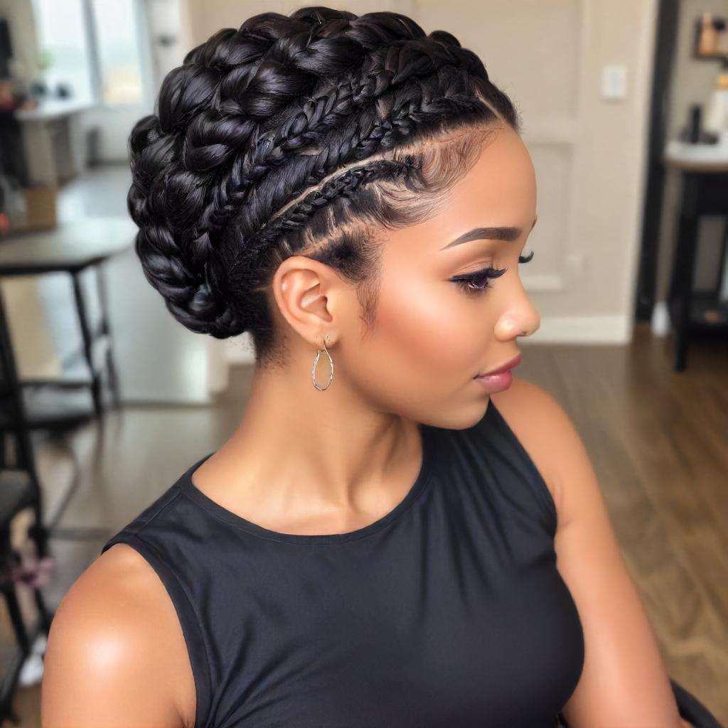 Halo Braid With Side Cornroes And woven Updo