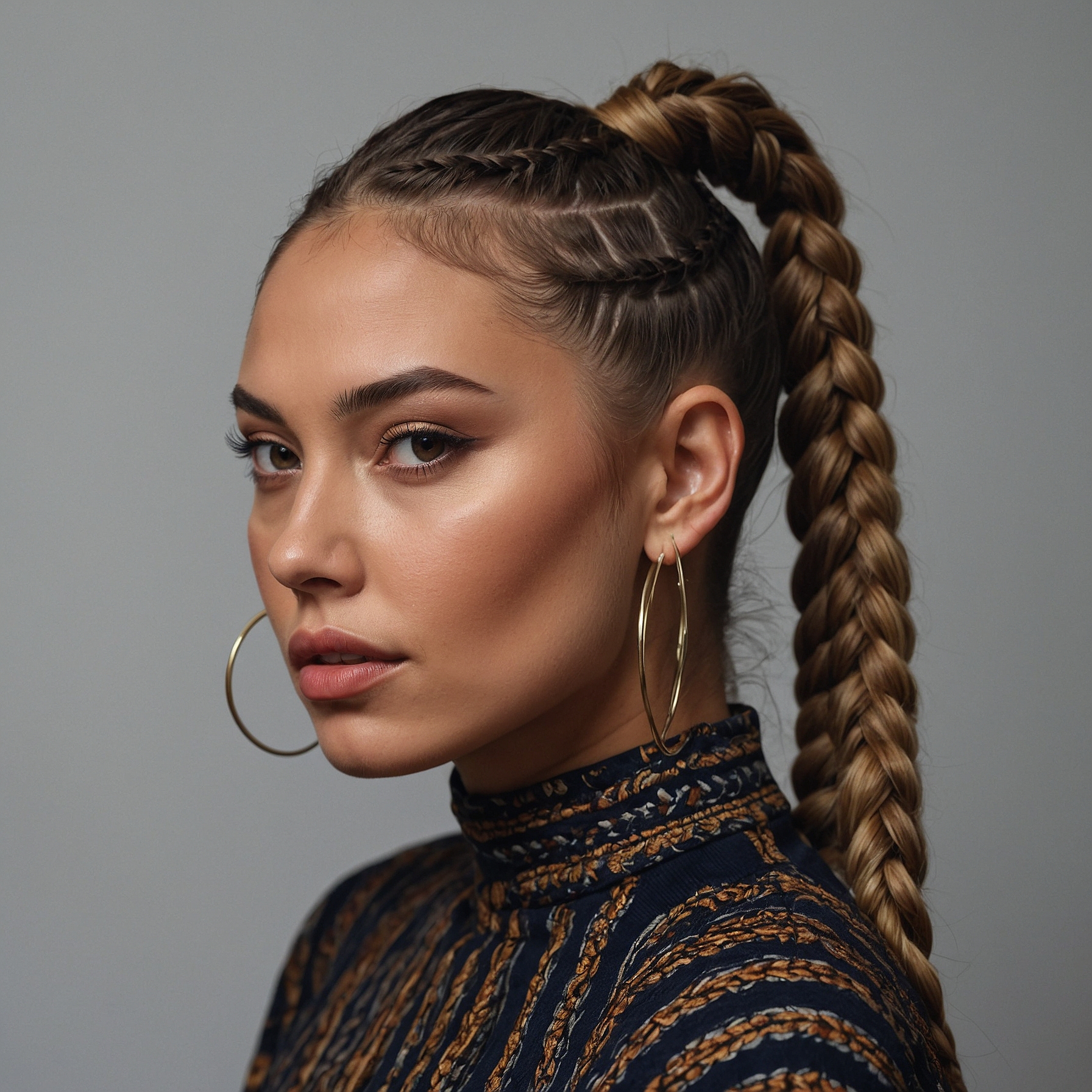 High Braided Ponytail With Cornrows