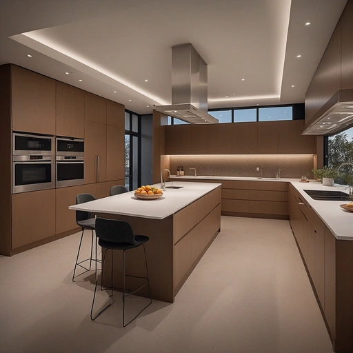 High Tech Kitchen With Sleek Cabinetry, Larcge Kitchen Island, Integrated Storage, MInimalist Design