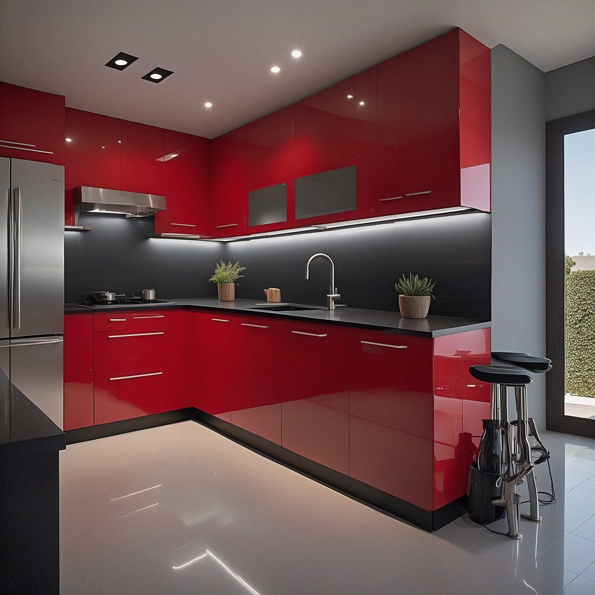 High-gloss Red Cabinets