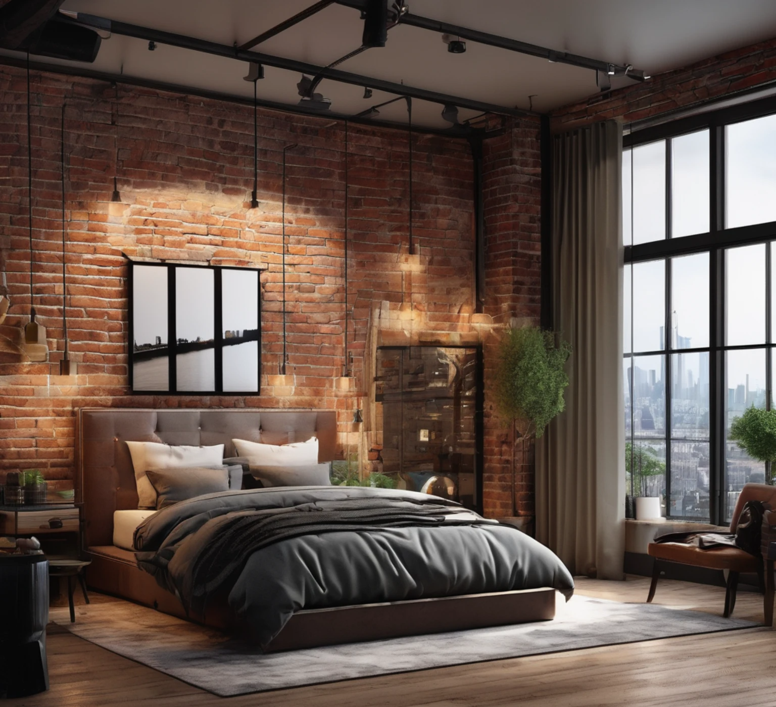 Industrial Luxury Bedroom, Platform Bed