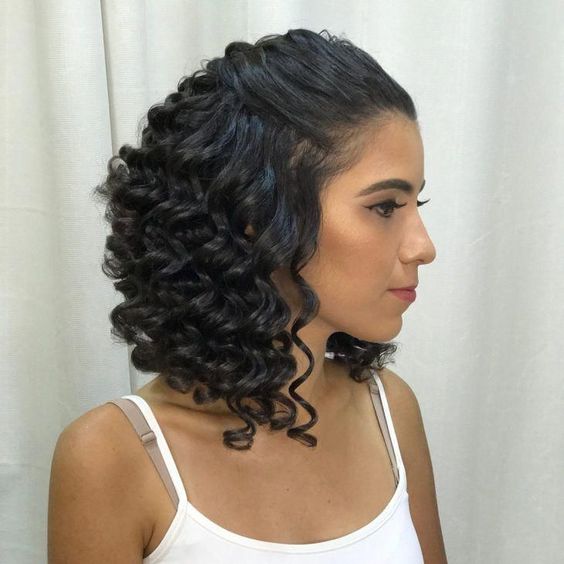 Inverted Curly Bob With Tied Back Bangs