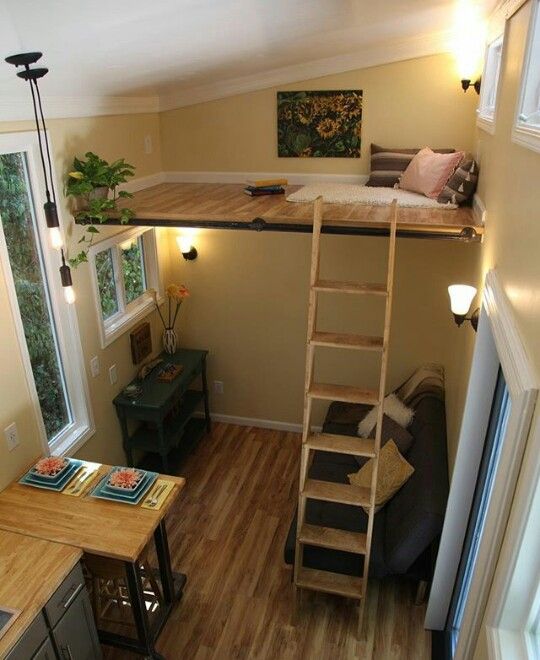 Light Wood And Metal Floating Loft Bed With Seating Area Underneath