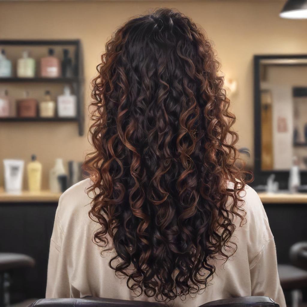Long Black Curly Hair With Caramel Highlights