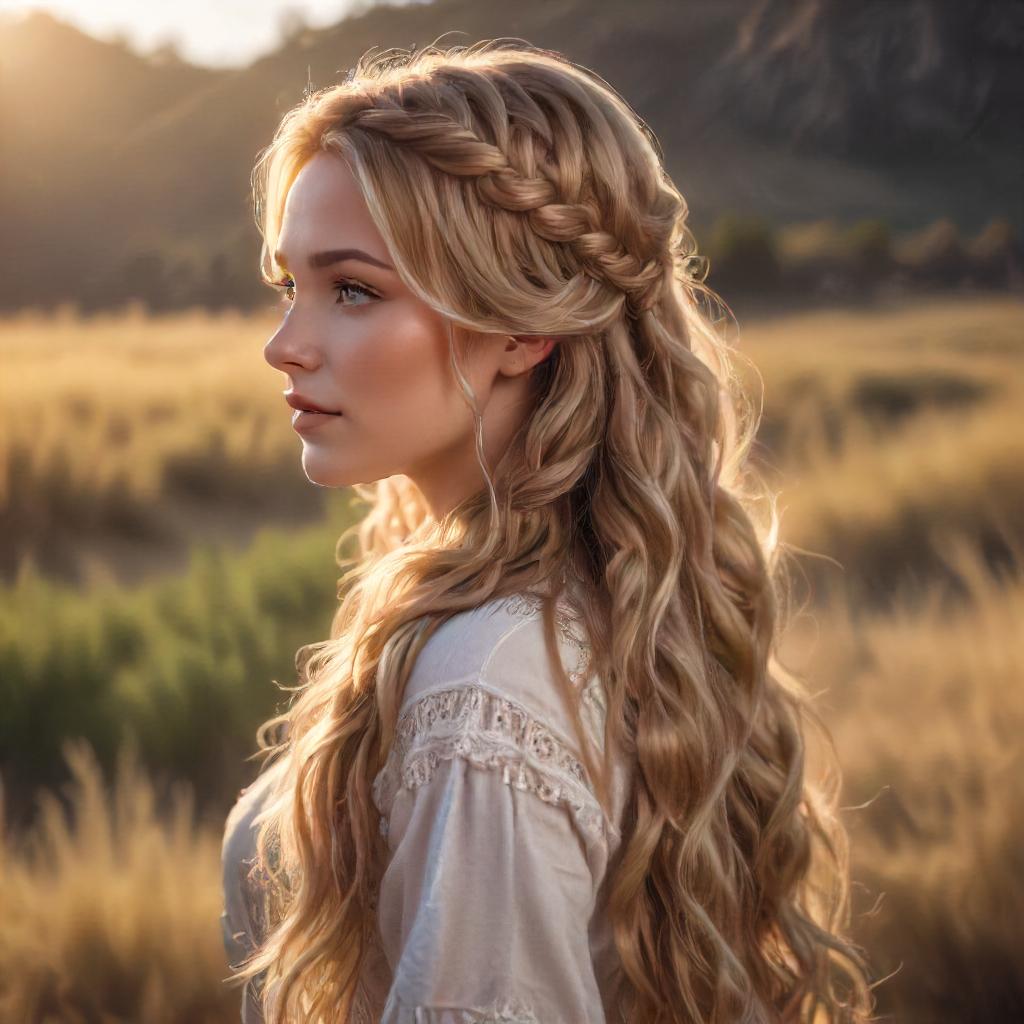 Long Wavy Sandy Blonde Braid With Twisted Pinned Back Braid