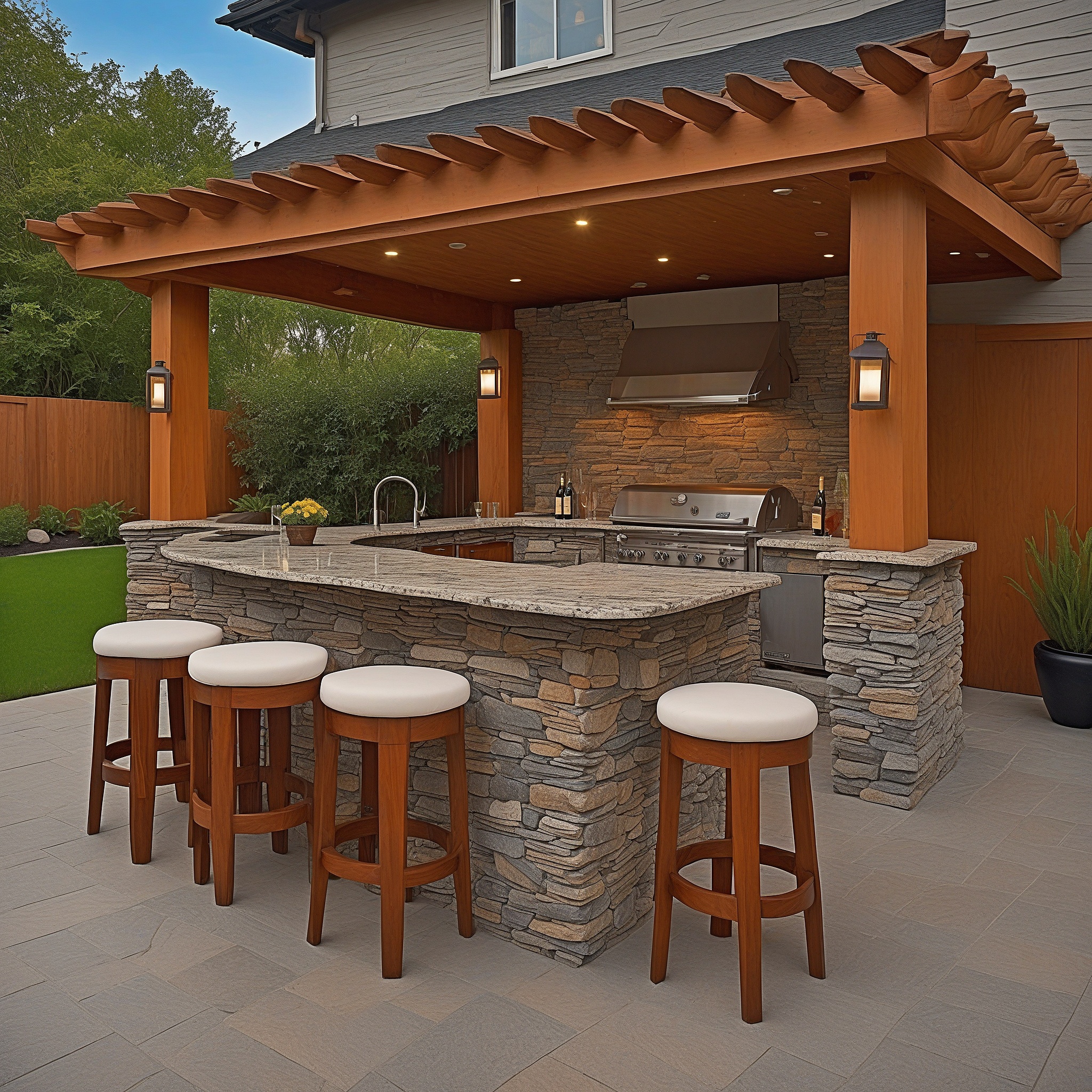 Luxurious Granite And Wood Grill And Bar