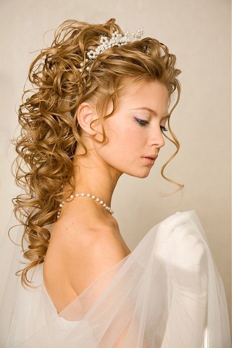 Messy Curly Half-Up Wedding Updo