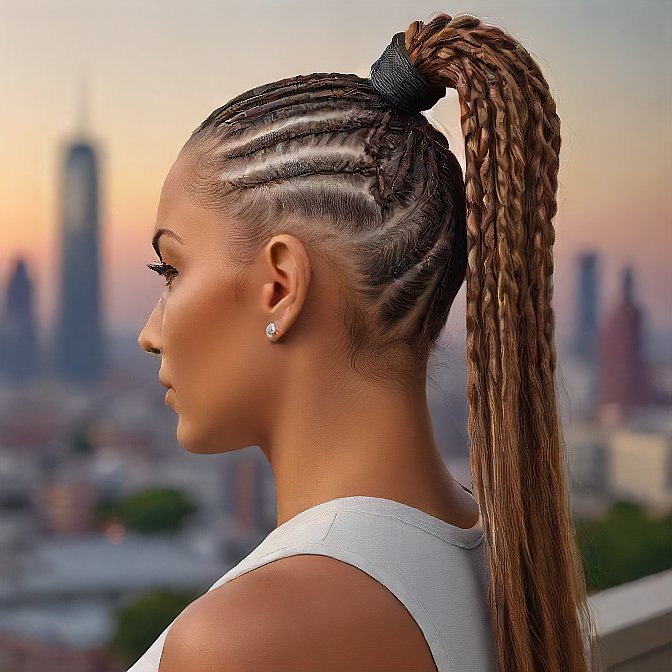 Micro Cornrows In High Goddess Braids Ponytail