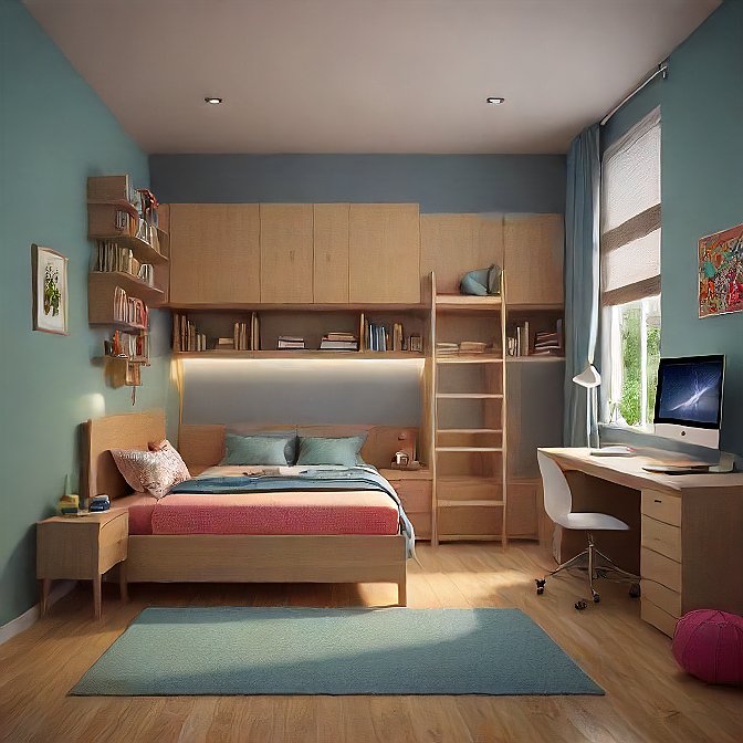 Modern Pink And Blue Wirh Natural Light Wood Elements