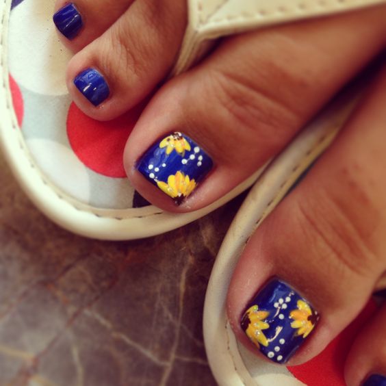 Navy Blue Toes With Sunflowers