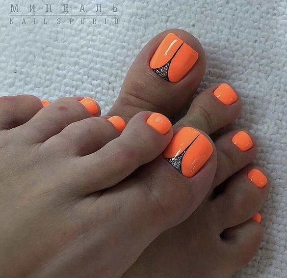 Neon Orange With Silver Glitter
