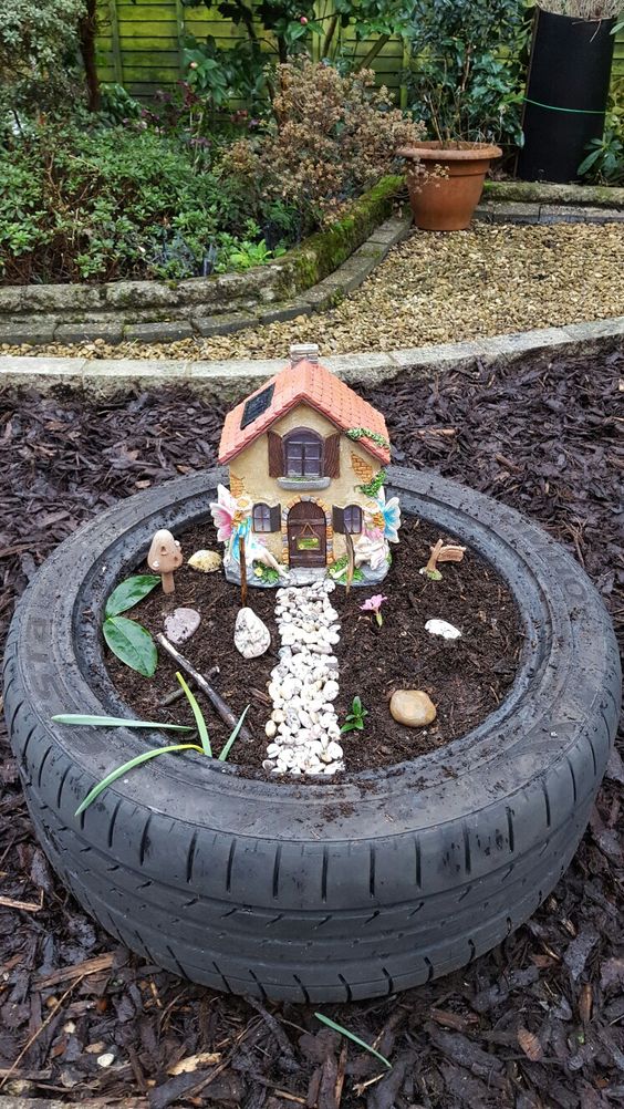 Old Tire Fairy Garden
