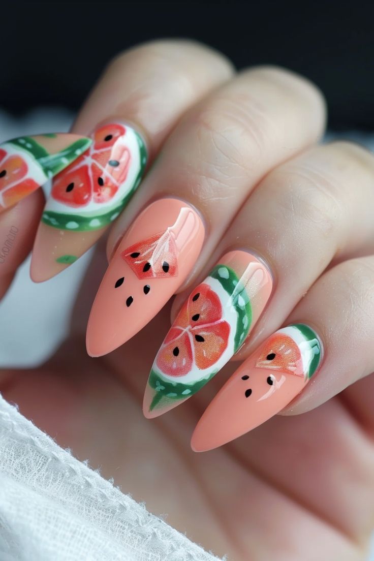 Pastel Watermelon Design Nails