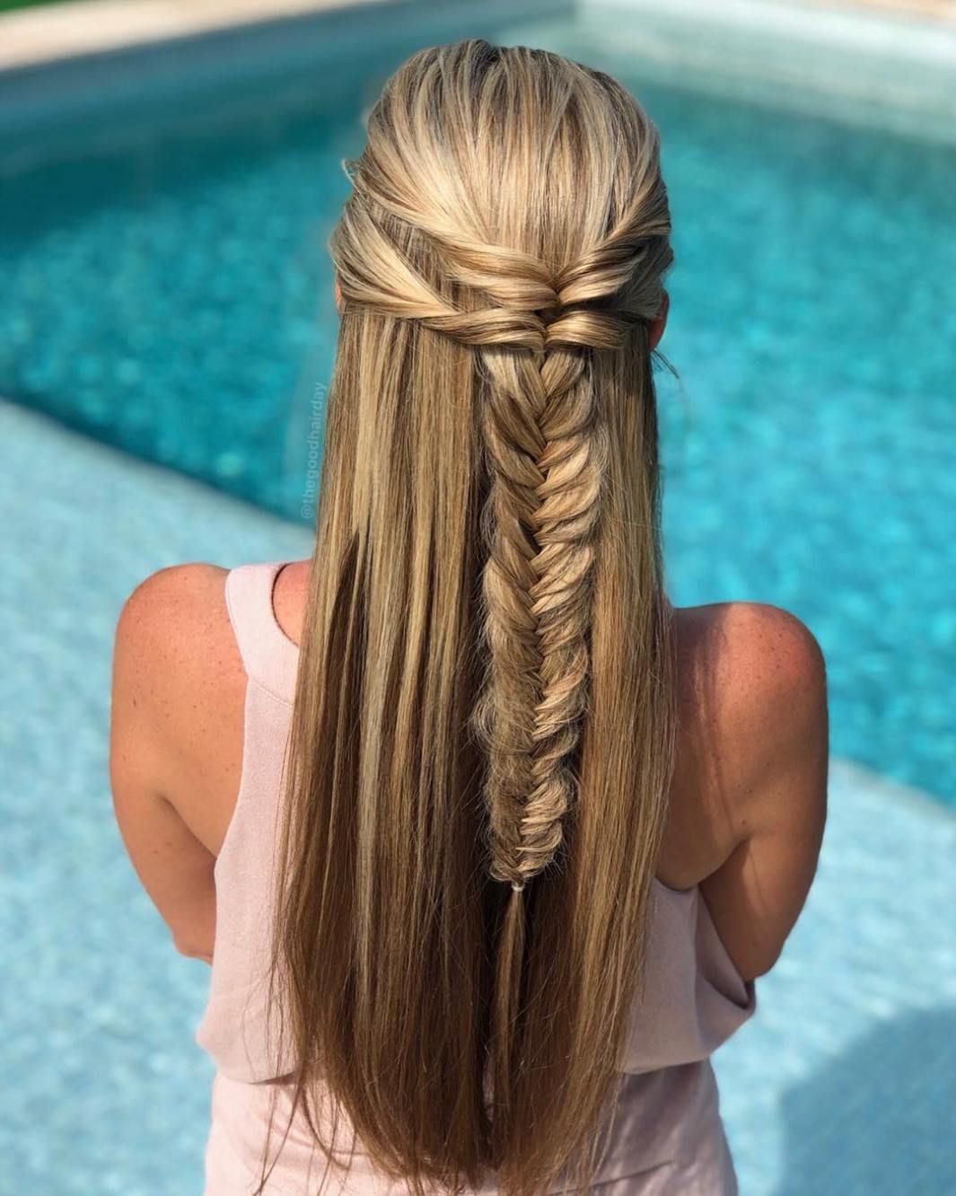 Pulled Back Half-up Half-down Fishtail Braid