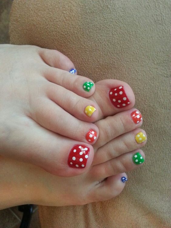 Rainbow Toes With White Polka Dots