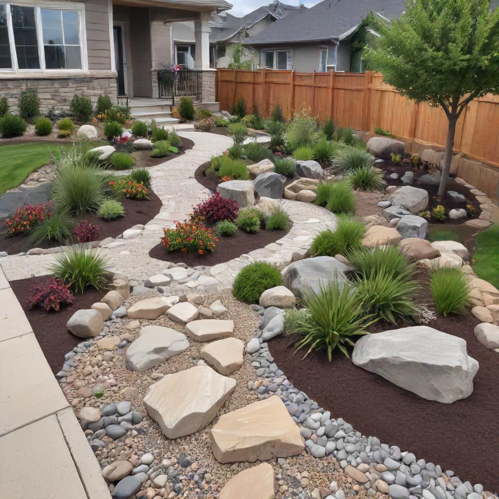 Rock And Shrub Garden With Curvy Pathway