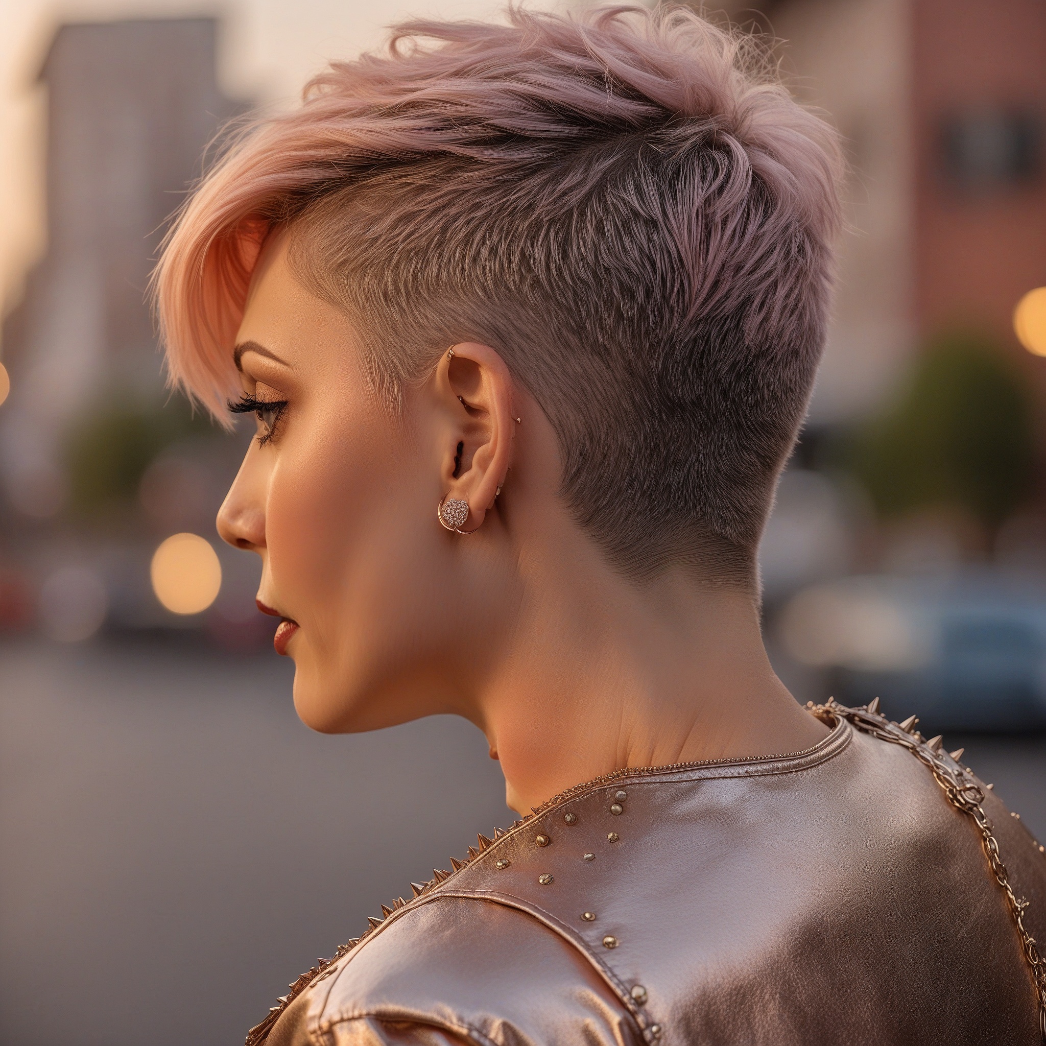 Rose Gold Buzz Pixie Cut With Long Side Swept Bangs
