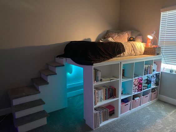 Shelving Loft Bed With Hidden Area Underneath