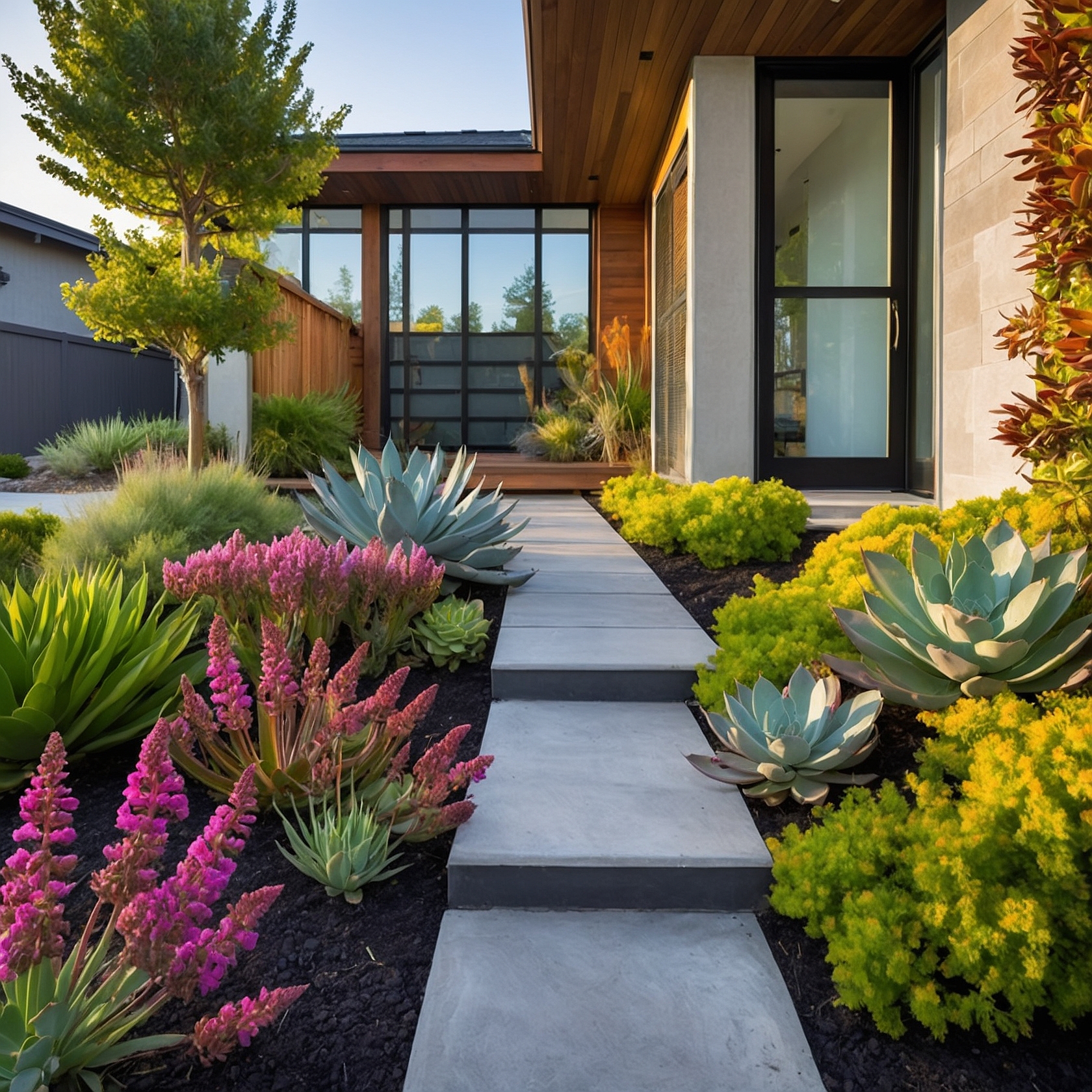 Stepped Walkway With Sedum, Salvia and Agave Plants