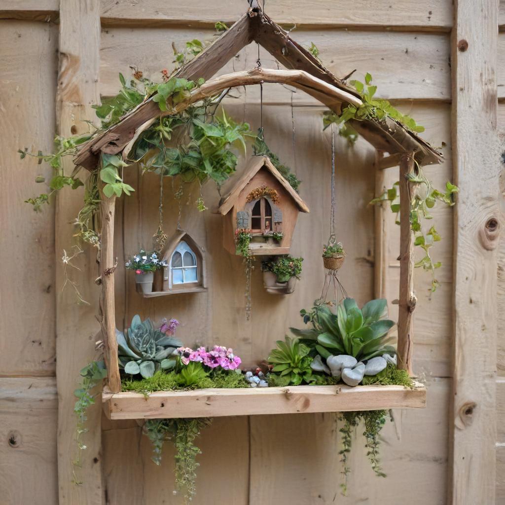 Stick House Shaped Planter With Hangong fairy Homes