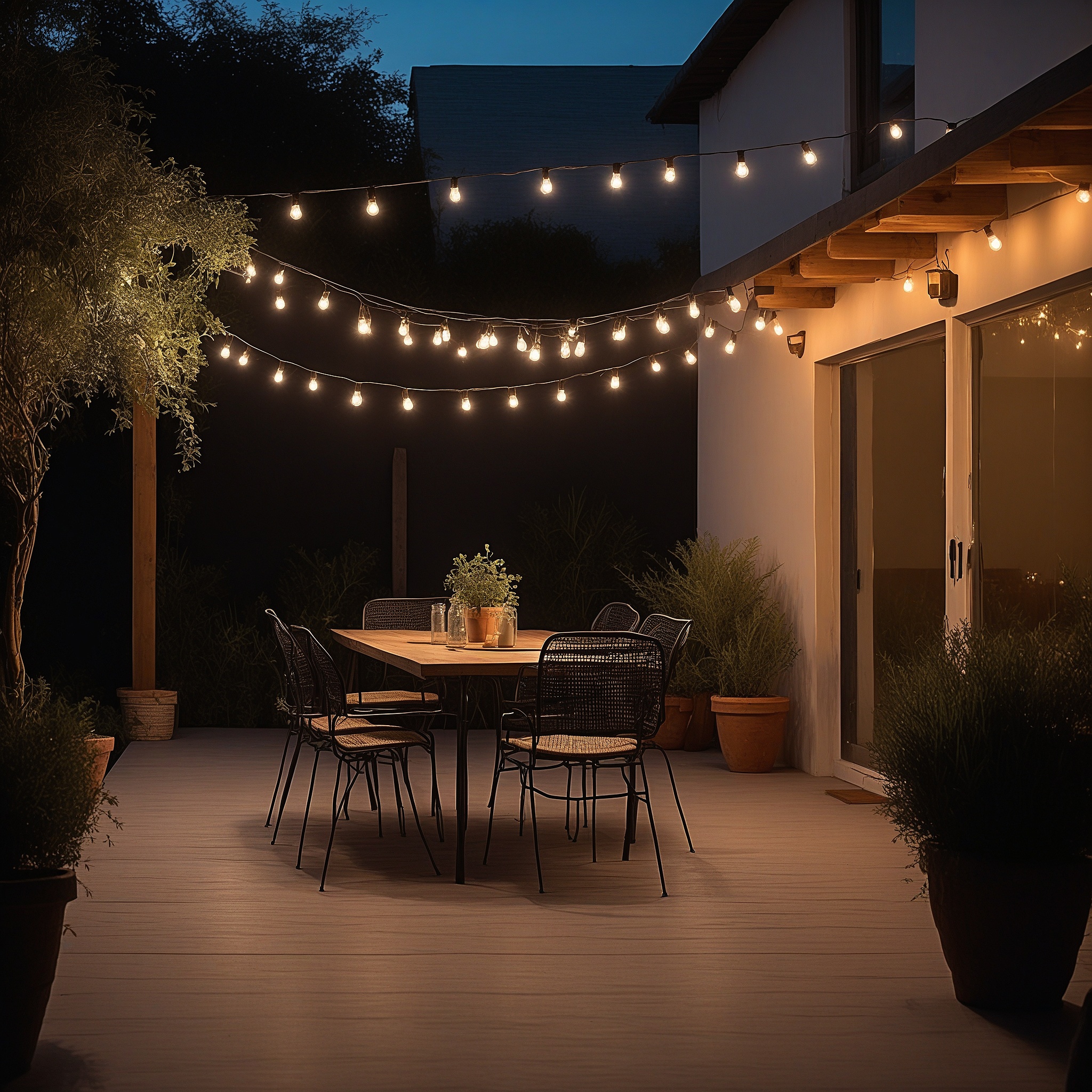String Lights Hanging Above a Patio Area