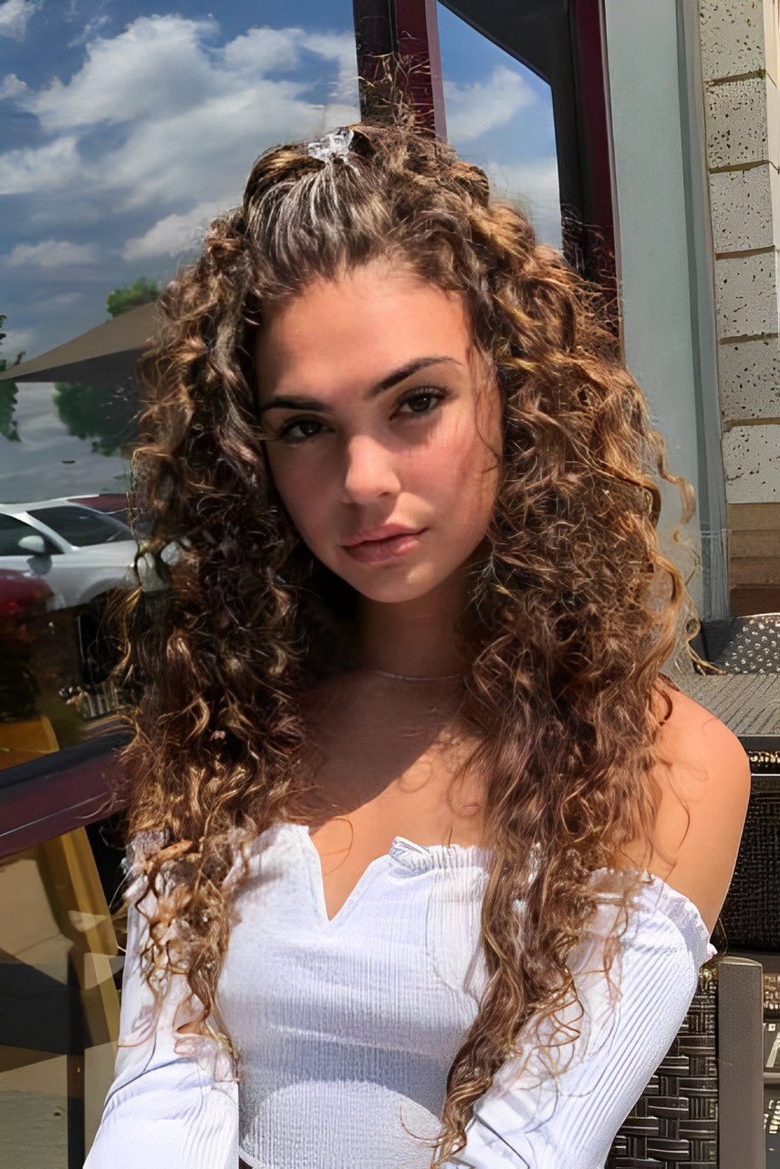 Tied Back Bangs On Long Vurly Sun Kissed Balayage